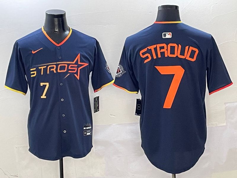 Men Houston Astros #7 Stroud Blue three generations Joint Name Nike 2025 MLB Jersey style 3->houston astros->MLB Jersey